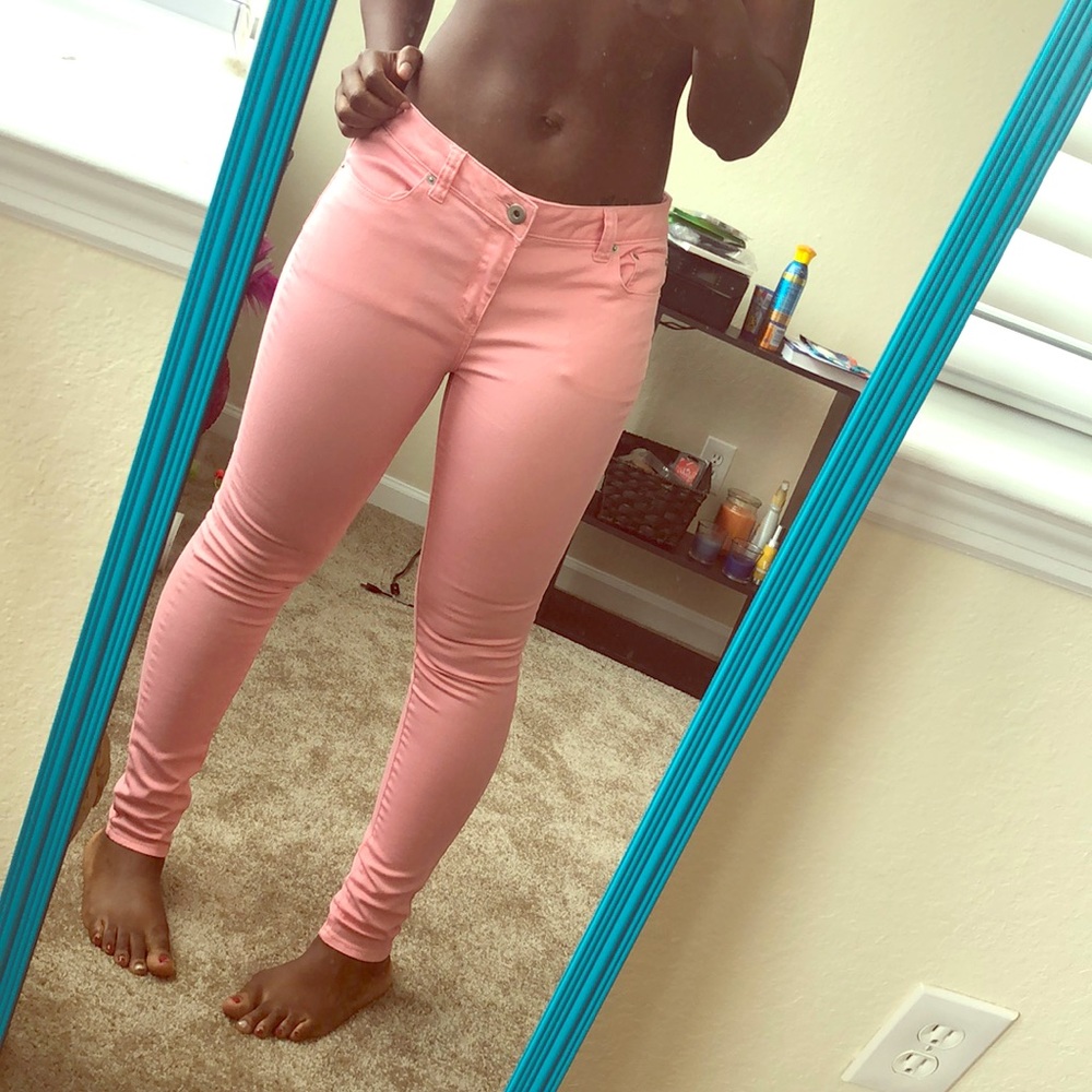 Salmon skinny jeans